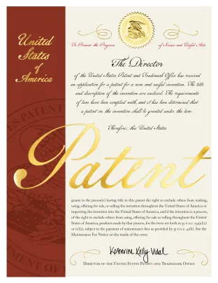 MoneySign US patent certificate